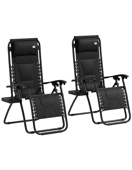 Outsunny Zero Gravity Lounger Chair Set of 2, Folding Reclining Patio Chair with Padded Seat, Cup Holder, Soft Cushion and Headr