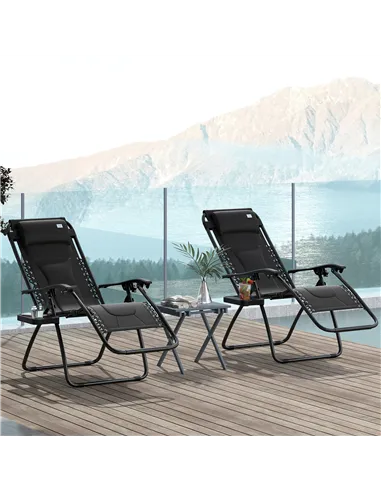 Outsunny Zero Gravity Lounger Chair Set of 2, Folding Reclining Patio Chair with Padded Seat, Cup Holder, Soft Cushion and Headr