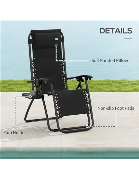 Outsunny Zero Gravity Lounger Chair Set of 2, Folding Reclining Patio Chair with Padded Seat, Cup Holder, Soft Cushion and Headr