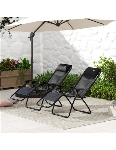 Outsunny Zero Gravity Lounger Chair Set of 2, Folding Reclining Patio Chair with Padded Seat, Cup Holder, Soft Cushion and Headr