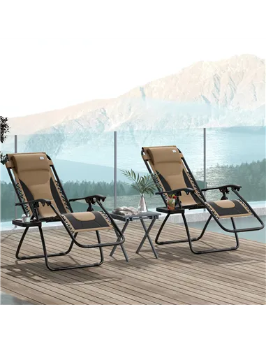 Outsunny Zero Gravity Lounger Chair Set of 2, Folding Reclining Patio Chair with Padded Seat, Cup Holder, Soft Cushion and Headr