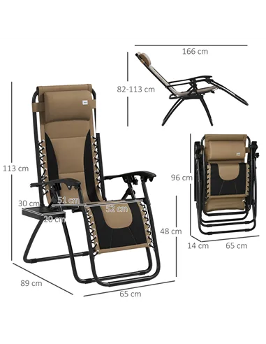 Outsunny Zero Gravity Lounger Chair Set of 2, Folding Reclining Patio Chair with Padded Seat, Cup Holder, Soft Cushion and Headr