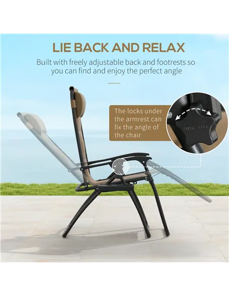 Outsunny Zero Gravity Lounger Chair Set of 2, Folding Reclining Patio Chair with Padded Seat, Cup Holder, Soft Cushion and Headr