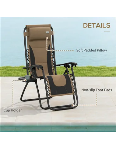 Outsunny Zero Gravity Lounger Chair Set of 2, Folding Reclining Patio Chair with Padded Seat, Cup Holder, Soft Cushion and Headr
