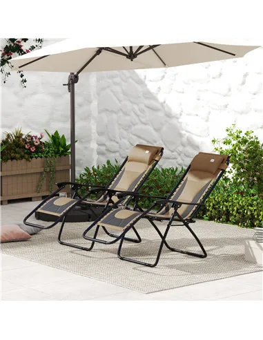 Outsunny Zero Gravity Lounger Chair Set of 2, Folding Reclining Patio Chair with Padded Seat, Cup Holder, Soft Cushion and Headr