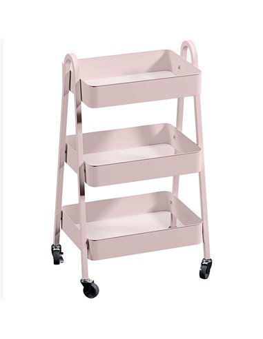 HOMCOM Three-Tier Storage Trolley - Pink