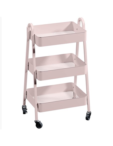 HOMCOM Three-Tier Storage Trolley - Pink