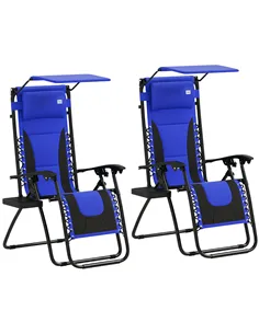 Outsunny Zero Gravity Lounger Chair Set of 2, Folding Reclining Patio Chair with Shade Cover, Cup Holder, Soft Cushion and Headr