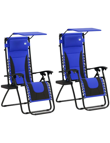 Outsunny Zero Gravity Lounger Chair Set of 2, Folding Reclining Patio Chair with Shade Cover, Cup Holder, Soft Cushion and Headr