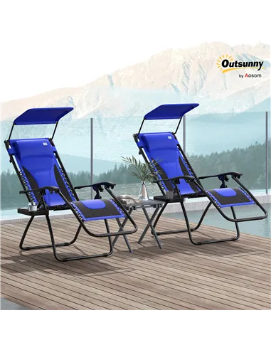 Outsunny Zero Gravity Lounger Chair Set of 2, Folding Reclining Patio Chair with Shade Cover, Cup Holder, Soft Cushion and Headr