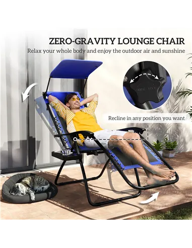 Outsunny Zero Gravity Lounger Chair Set of 2, Folding Reclining Patio Chair with Shade Cover, Cup Holder, Soft Cushion and Headr