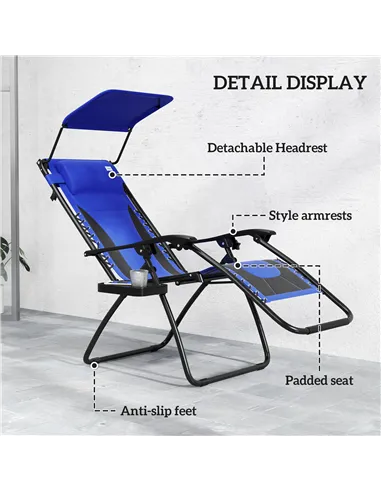 Outsunny Zero Gravity Lounger Chair Set of 2, Folding Reclining Patio Chair with Shade Cover, Cup Holder, Soft Cushion and Headr