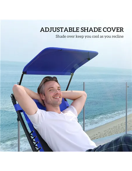 Outsunny Zero Gravity Lounger Chair Set of 2, Folding Reclining Patio Chair with Shade Cover, Cup Holder, Soft Cushion and Headr