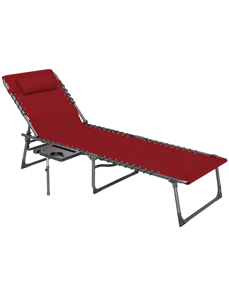 Outsunny Five-Position Reclining Sun Lounger - Red