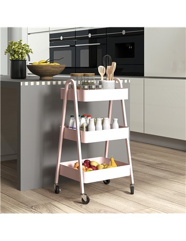 HOMCOM Three-Tier Storage Trolley - Pink