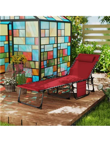 Outsunny Five-Position Reclining Sun Lounger - Red