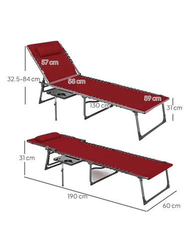 Outsunny Five-Position Reclining Sun Lounger - Red