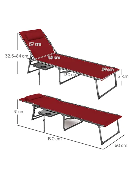 Outsunny Five-Position Reclining Sun Lounger - Red