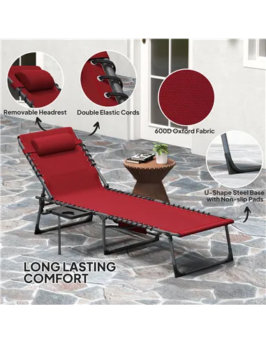 Outsunny Five-Position Reclining Sun Lounger - Red