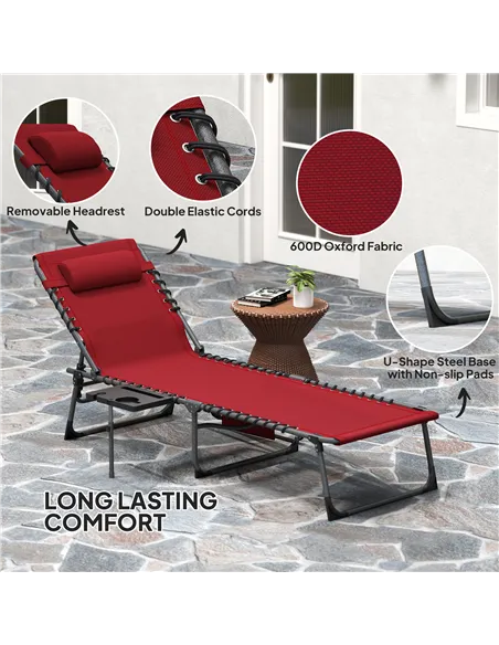 Outsunny Five-Position Reclining Sun Lounger - Red