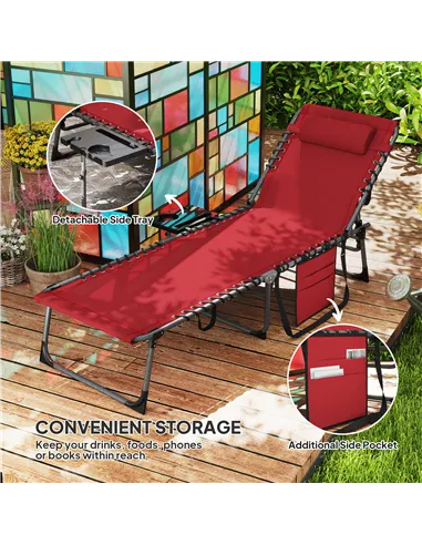 Outsunny Five-Position Reclining Sun Lounger - Red
