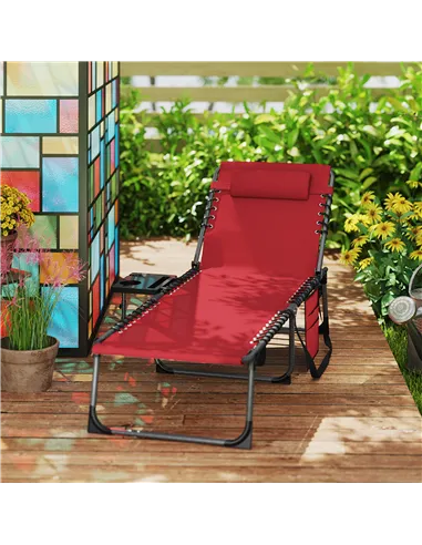 Outsunny Five-Position Reclining Sun Lounger - Red