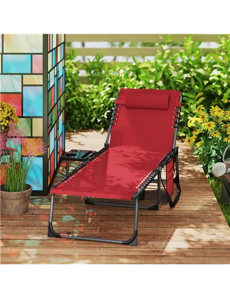 Outsunny Five-Position Reclining Sun Lounger - Red