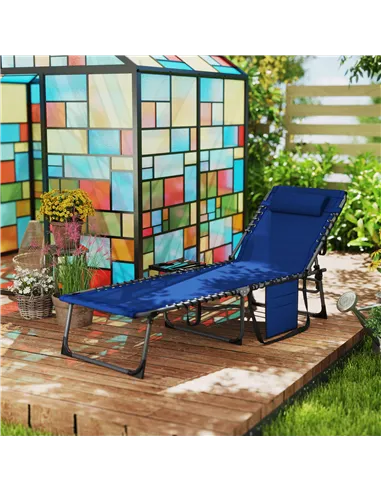 Outsunny Five-Position Reclining Sun Lounger - Dark Blue