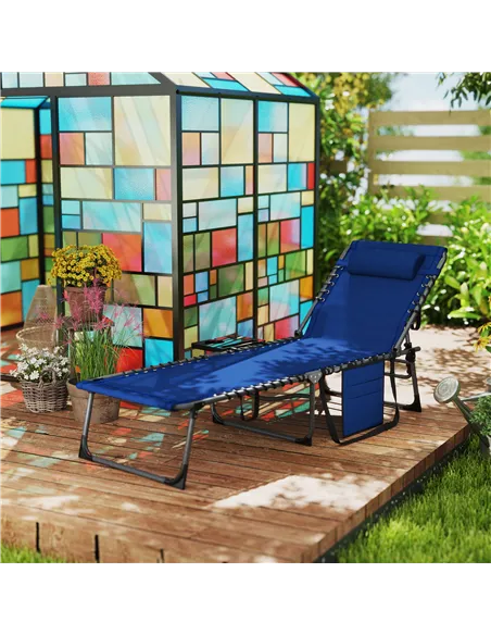 Outsunny Five-Position Reclining Sun Lounger - Dark Blue