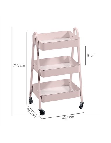 HOMCOM Three-Tier Storage Trolley - Pink