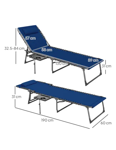 Outsunny Five-Position Reclining Sun Lounger - Dark Blue