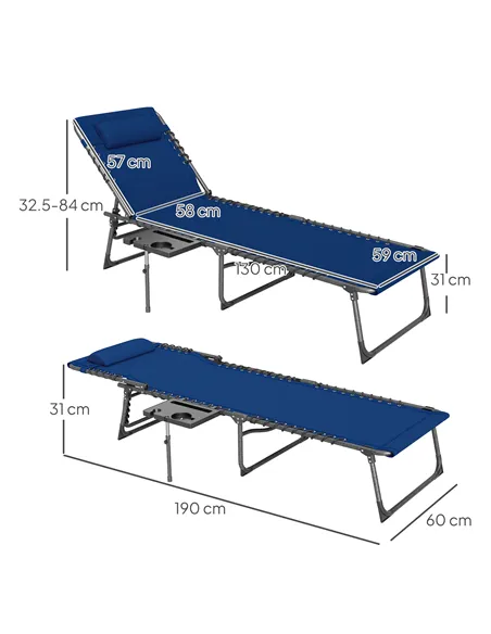 Outsunny Five-Position Reclining Sun Lounger - Dark Blue