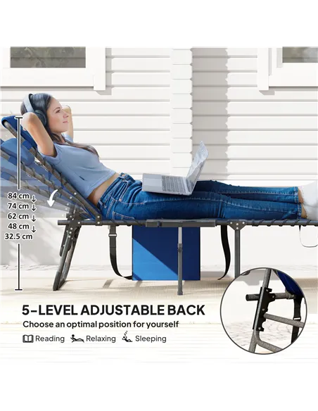 Outsunny Five-Position Reclining Sun Lounger - Dark Blue