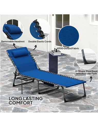 Outsunny Five-Position Reclining Sun Lounger - Dark Blue