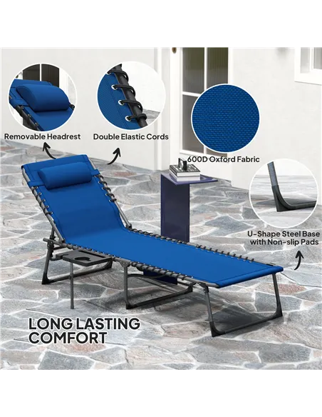 Outsunny Five-Position Reclining Sun Lounger - Dark Blue