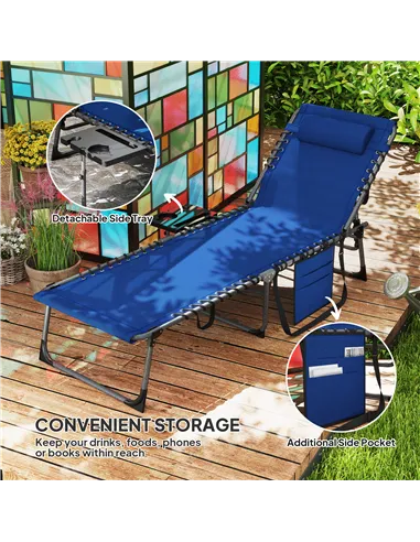 Outsunny Five-Position Reclining Sun Lounger - Dark Blue