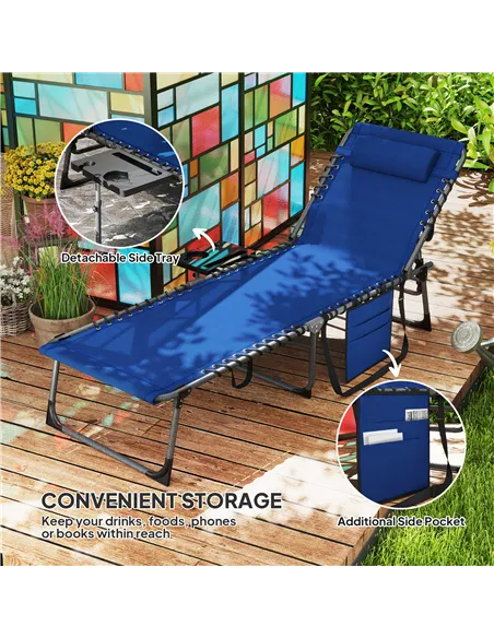 Outsunny Five-Position Reclining Sun Lounger - Dark Blue
