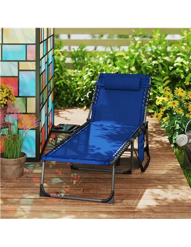 Outsunny Five-Position Reclining Sun Lounger - Dark Blue