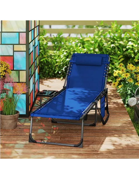 Outsunny Five-Position Reclining Sun Lounger - Dark Blue