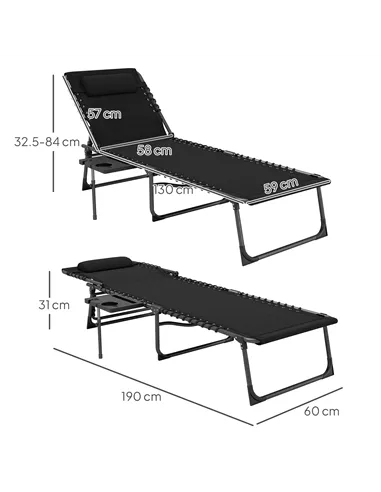 Outsunny Five-Position Reclining Sun Lounger - Black