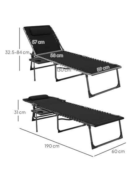Outsunny Five-Position Reclining Sun Lounger - Black