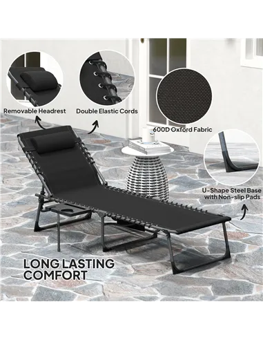 Outsunny Five-Position Reclining Sun Lounger - Black