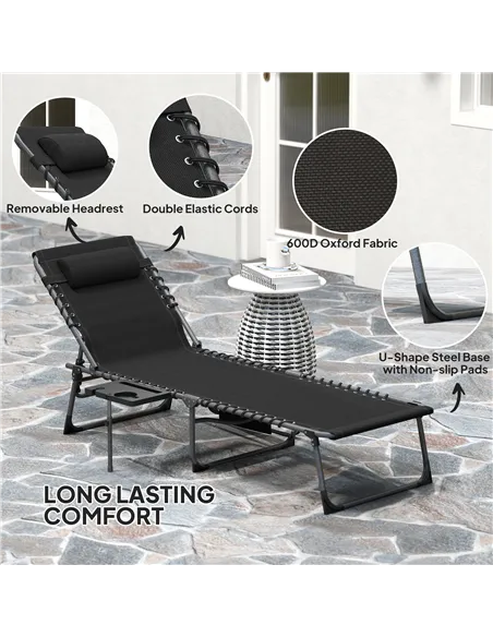 Outsunny Five-Position Reclining Sun Lounger - Black