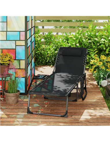 Outsunny Five-Position Reclining Sun Lounger - Black