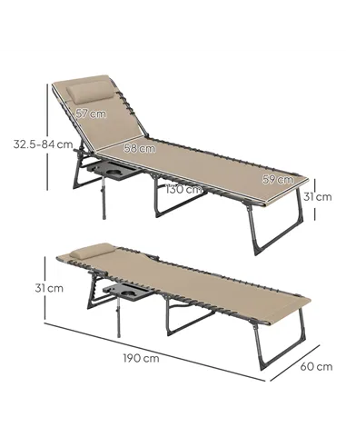 Outsunny Five-Position Reclining Sun Lounger - Beige