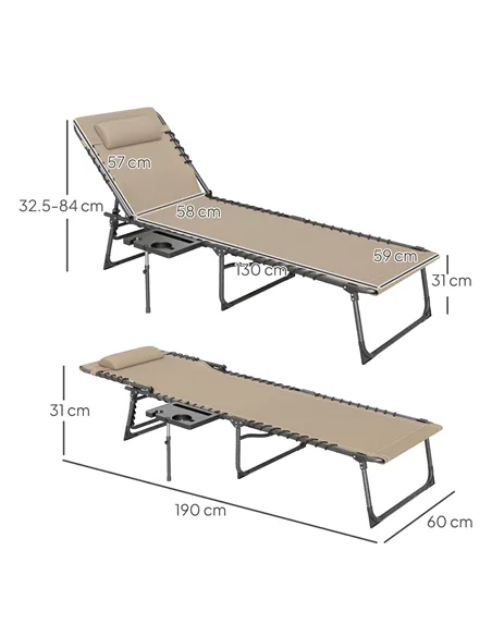 Outsunny Five-Position Reclining Sun Lounger - Beige