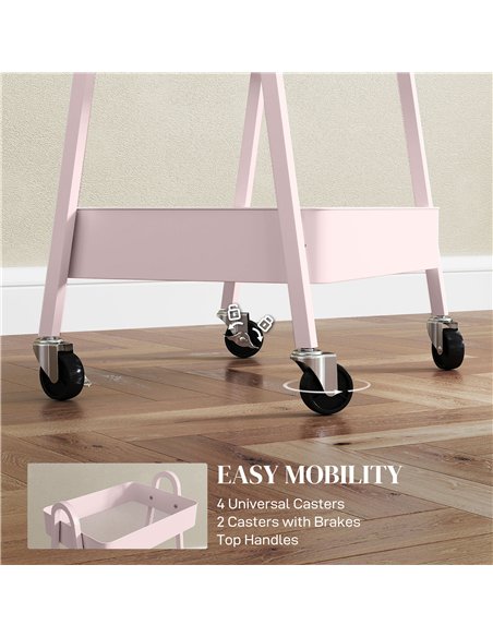 HOMCOM Three-Tier Storage Trolley - Pink