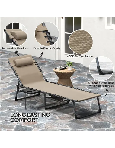 Outsunny Five-Position Reclining Sun Lounger - Beige