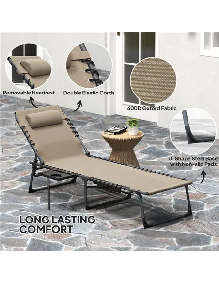 Outsunny Five-Position Reclining Sun Lounger - Beige