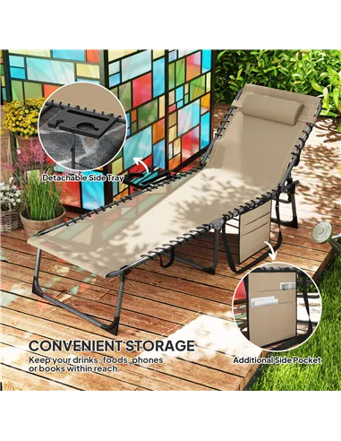 Outsunny Five-Position Reclining Sun Lounger - Beige